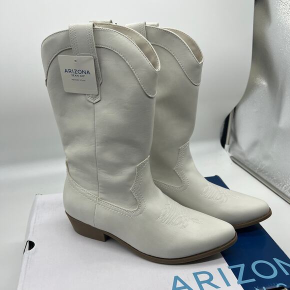 Arizona Jean Co Womens Maybrook Block Heel Cowboy Boots Cream Size 9M - Picture 1 of 11